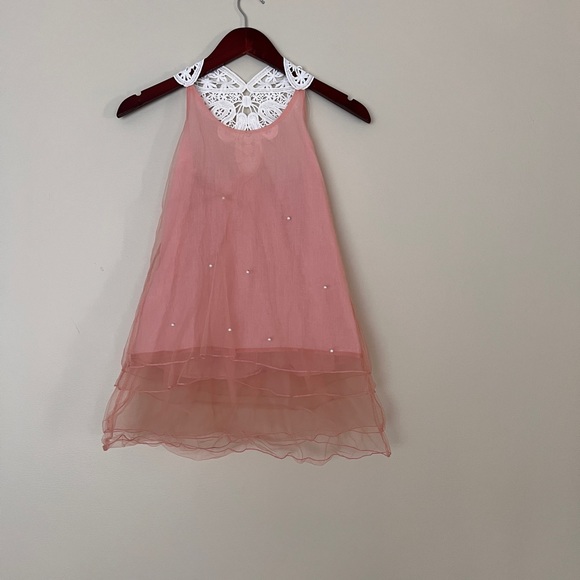 Dull pink tulle dress with pearls and lace decor on the back - Picture 1 of 7